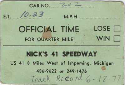 Nicks 41 Speedway - TIME TICKET FROM DANIEL DEPETRO